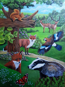Lorna.  Woodland gathering, acrylic. 1.21.jpg